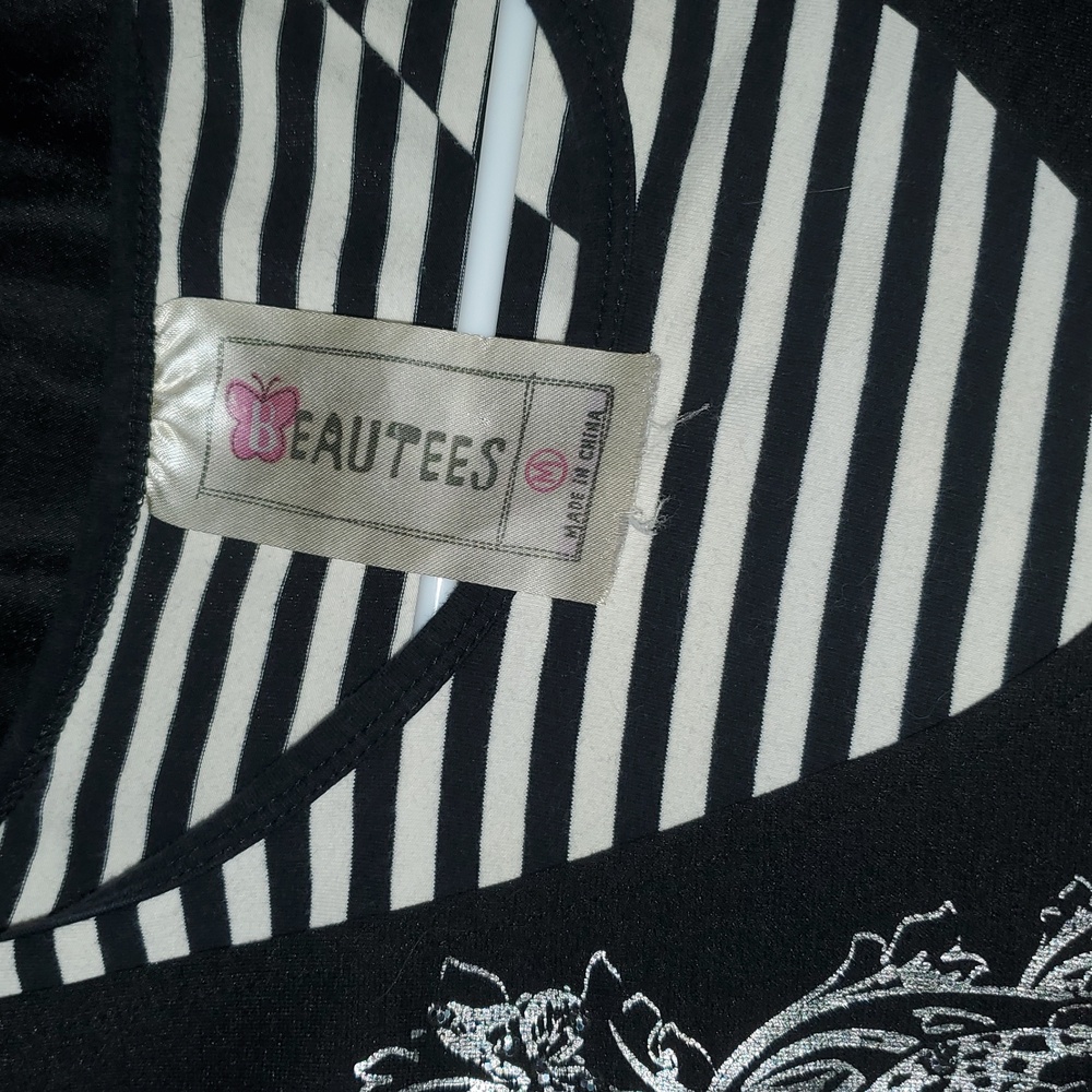 2000s Girls top Faux Vest Striped Shirt - Picture 2 of 3